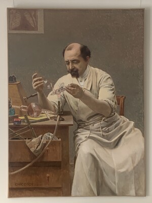 Georges Chicotot war ein Maler, Arzt und Radiologe. Nach seinem Studium der Malerei widmete er sich der Medizin. 1907 wurde Assistent an der Abteilung für Strahlentherapie am Broca Hospital in Paris. Berühmt wurde er durch das Gemälde einer Strahlentherapie der Mammae, dass er 1907 malte. Auf diesem Bild sieht man ihn bei der Regenerierung einer Ionen-Röntgenröhre